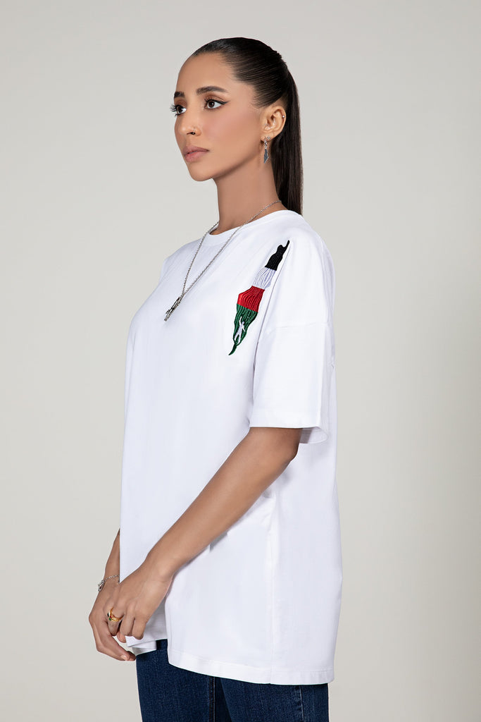 White Embroidered Graphic T-Shirt