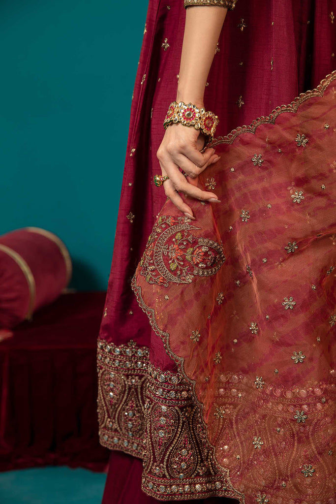 Maroon 3 Piece Embroidered Raw Silk Suit