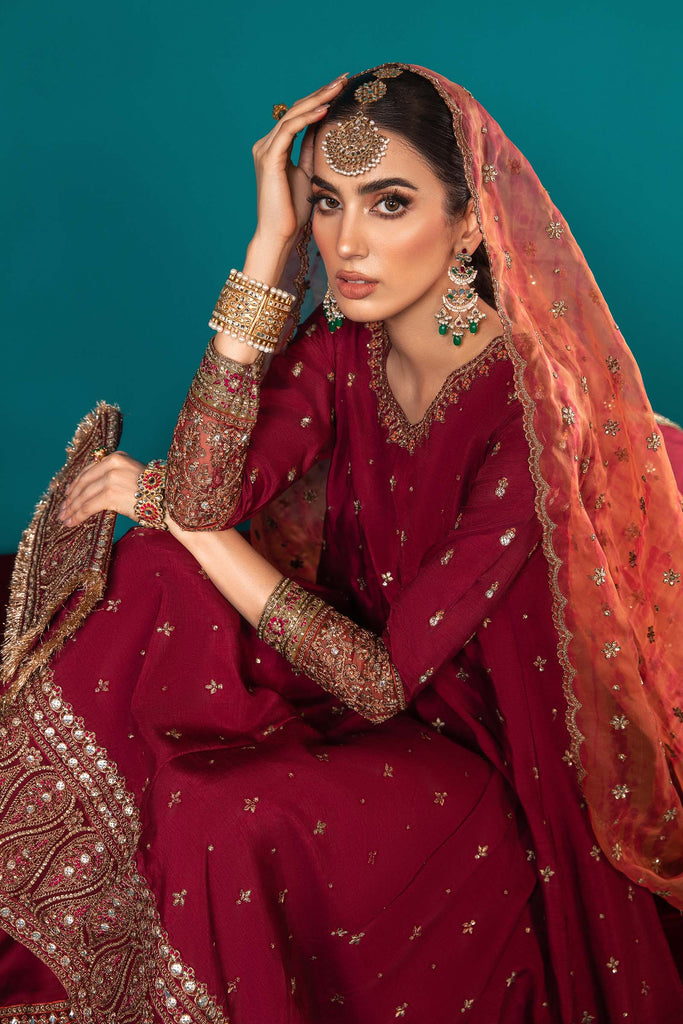 Maroon 3 Piece Embroidered Raw Silk Suit