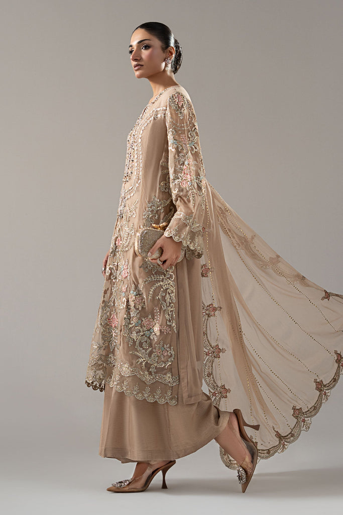 3 Piece Embroidered Chiffon Suit – Beige