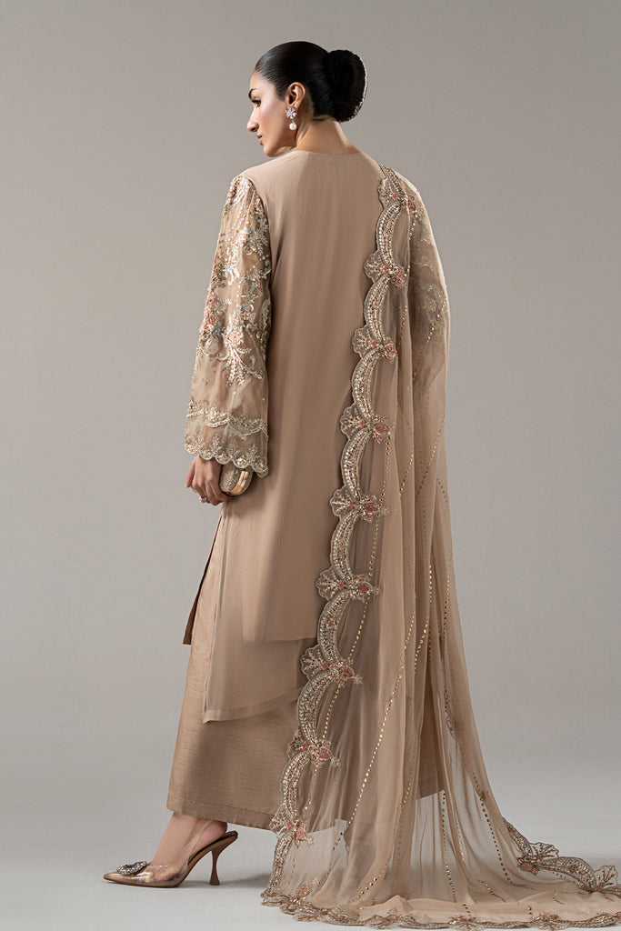3 Piece Embroidered Chiffon Suit – Beige
