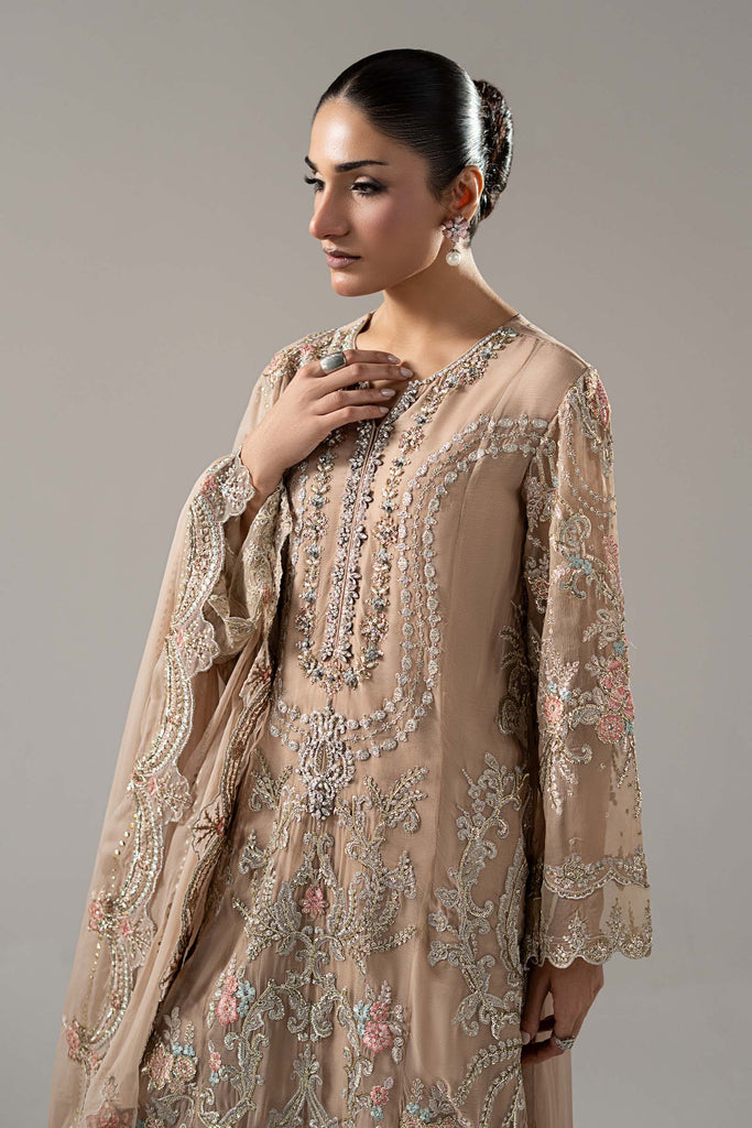 3 Piece Embroidered Chiffon Suit – Beige