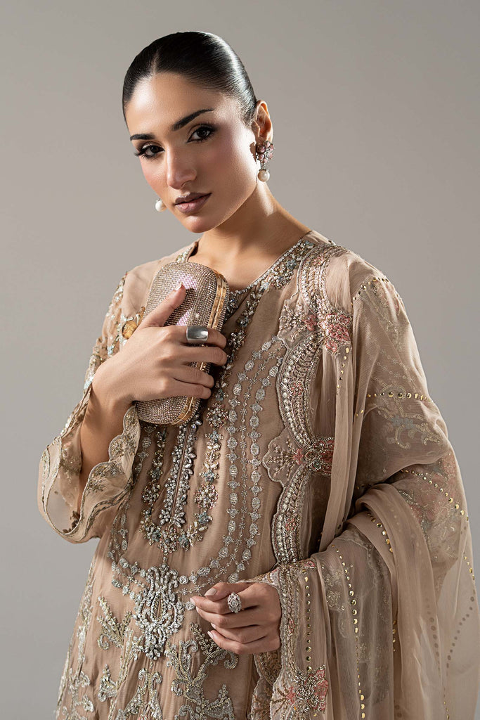 3 Piece Embroidered Chiffon Suit – Beige