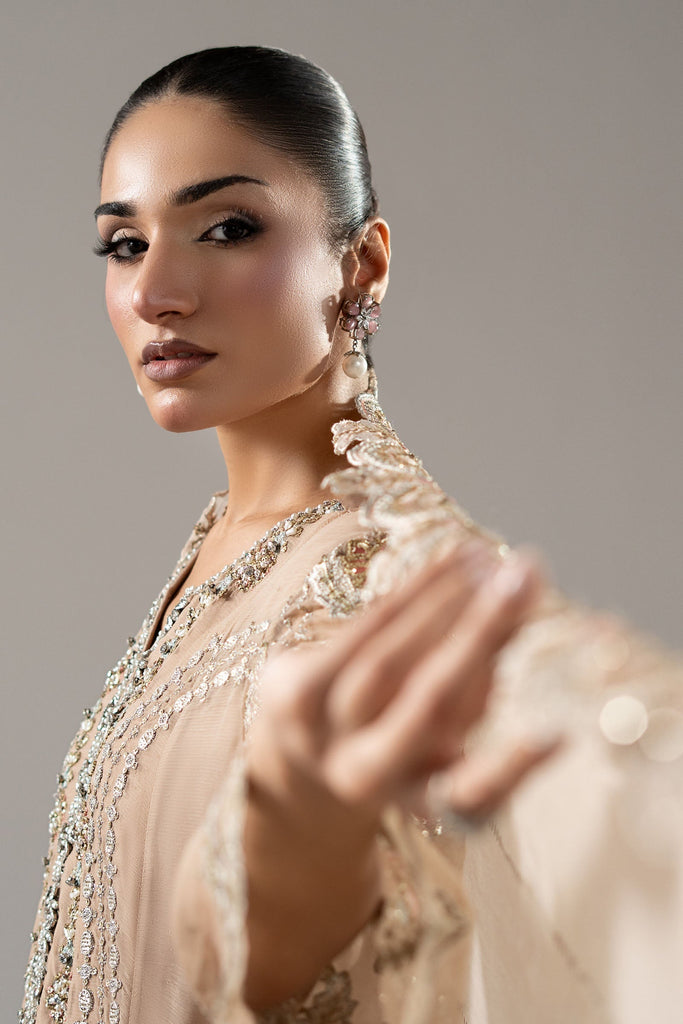 3 Piece Embroidered Chiffon Suit – Beige