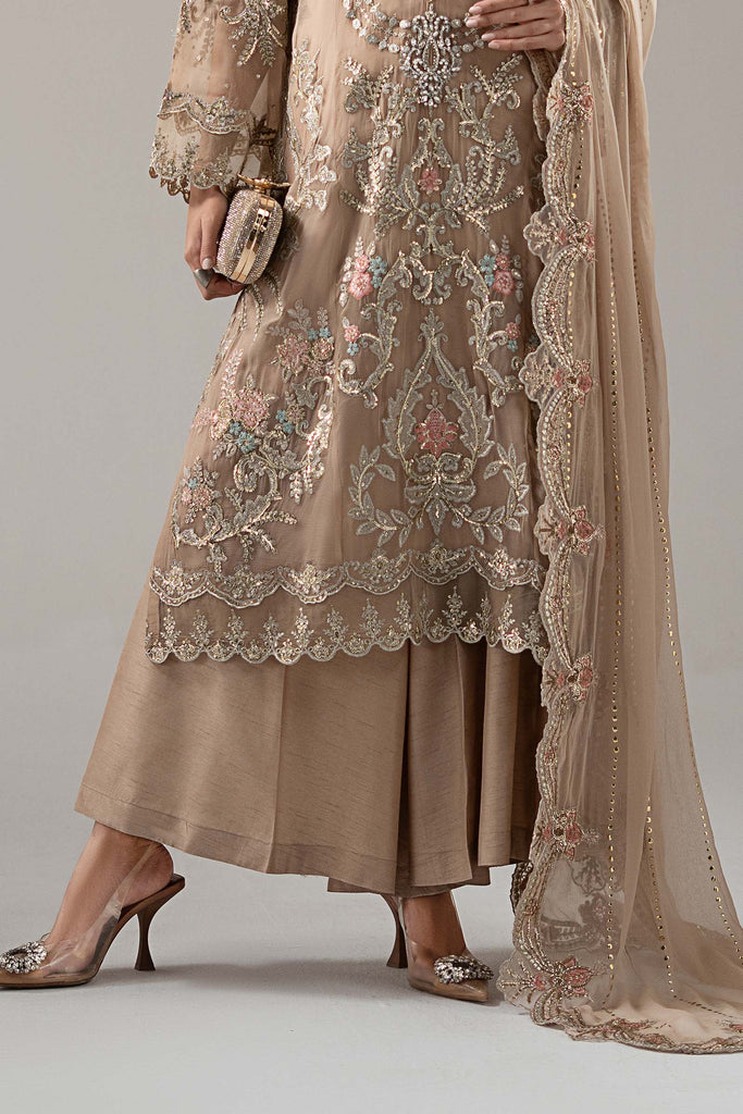 3 Piece Embroidered Chiffon Suit – Beige