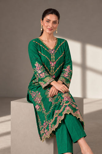 Green 2 Piece Embroidered Tissue Silk Suit