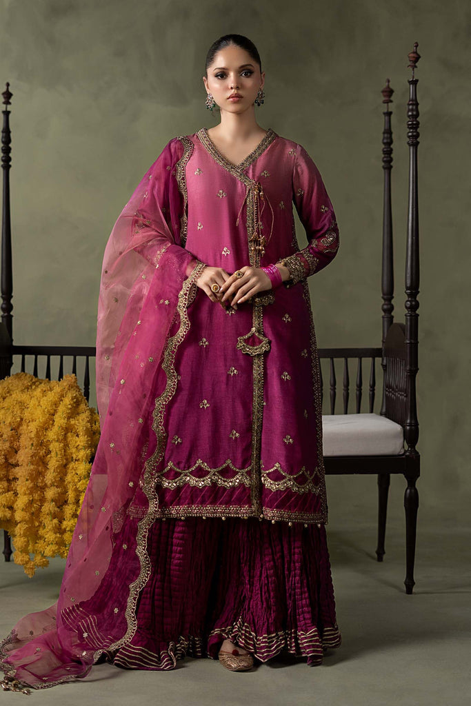 Pink Raw Silk Angrakha Suit – 3 Piece for Women