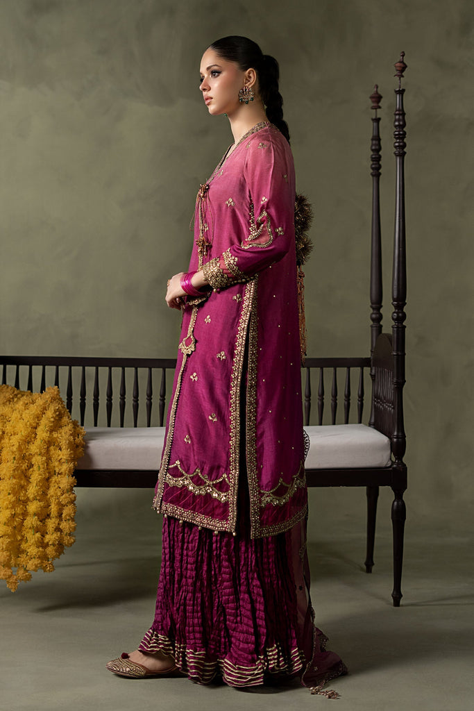 Pink Raw Silk Angrakha Suit – 3 Piece for Women