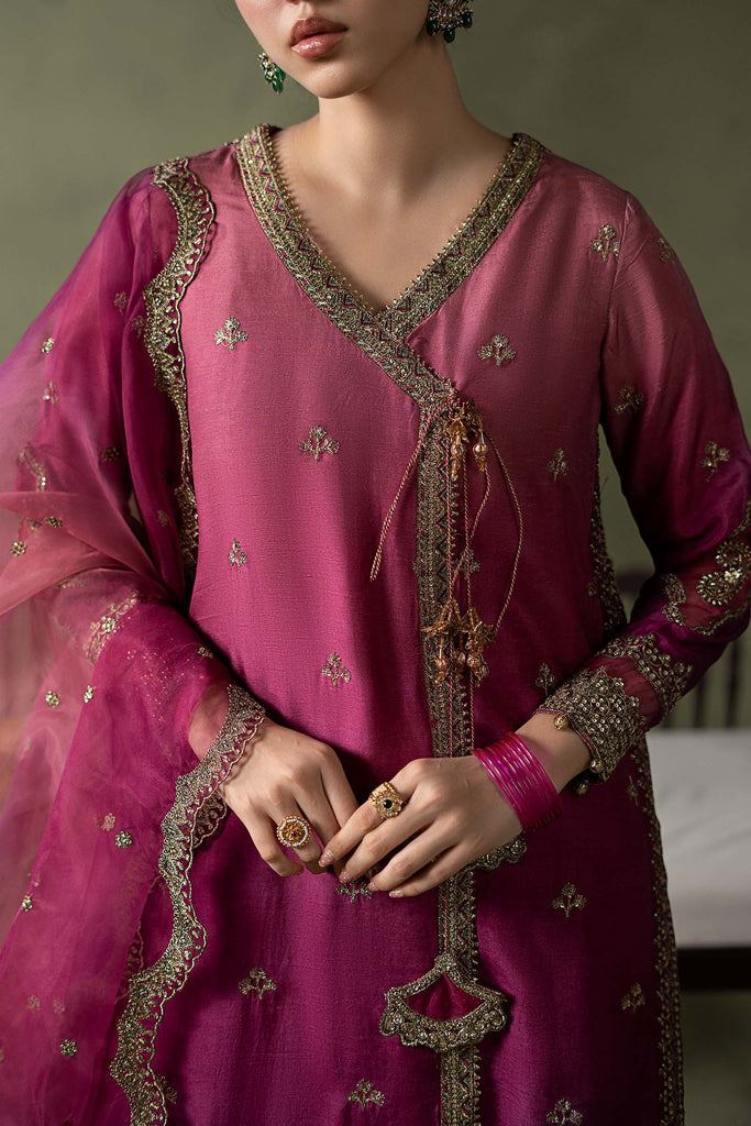 Pink Raw Silk Angrakha Suit – 3 Piece for Women