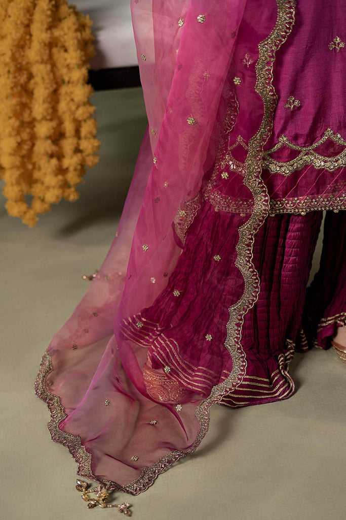 Pink Raw Silk Angrakha Suit – 3 Piece for Women
