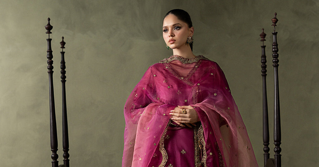 Pink Raw Silk Angrakha Suit – 3 Piece for Women