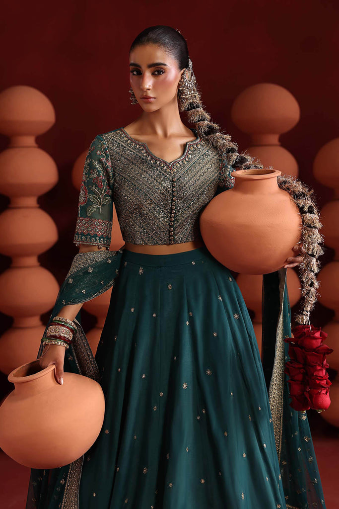 3 Piece Embroidered Lehenga Suit for Women – Teal