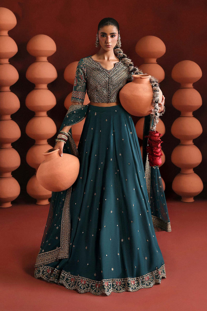 3 Piece Embroidered Lehenga Suit for Women – Teal