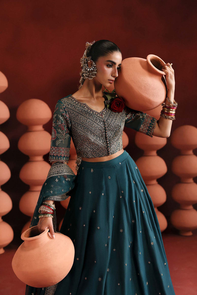 3 Piece Embroidered Lehenga Suit for Women – Teal