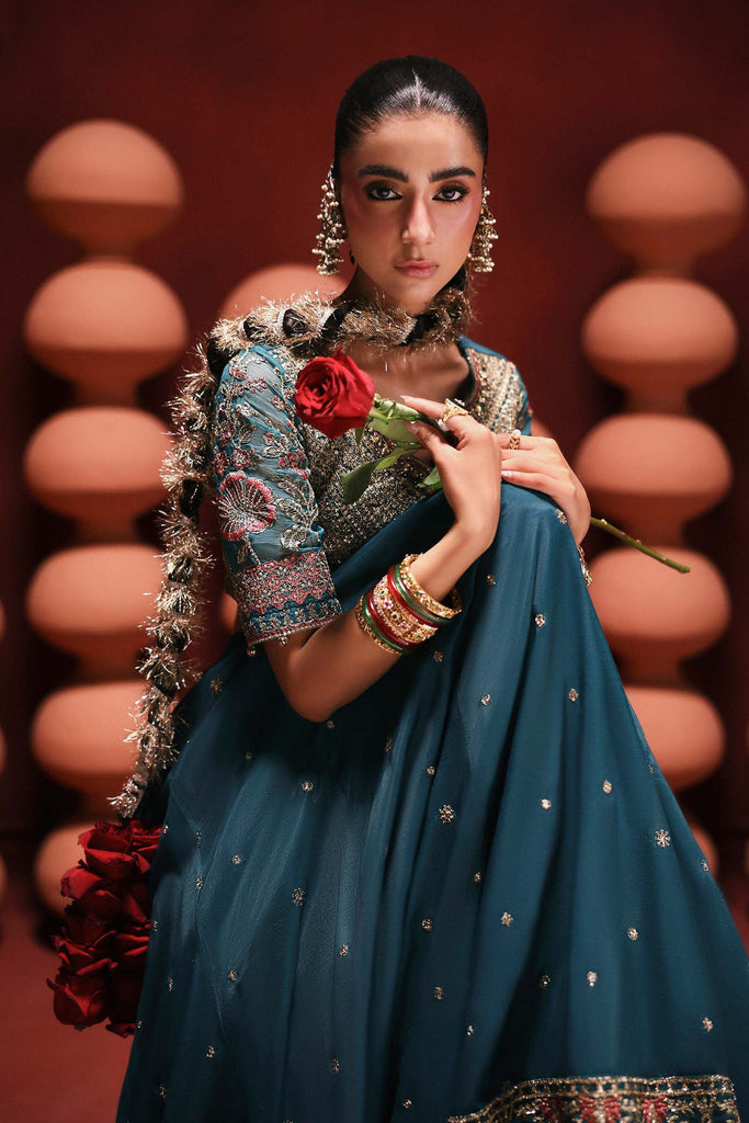 3 Piece Embroidered Lehenga Suit for Women – Teal