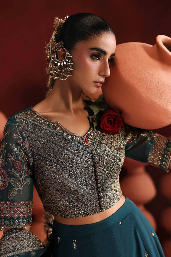 3 Piece Embroidered Lehenga Suit for Women – Teal