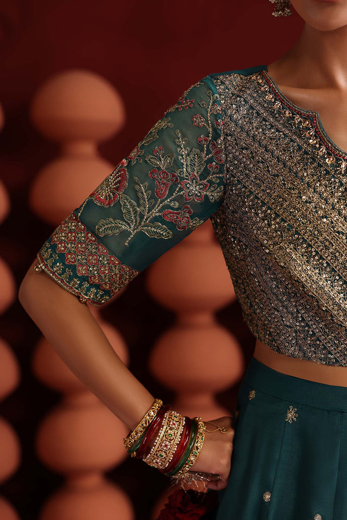 3 Piece Embroidered Lehenga Suit for Women – Teal