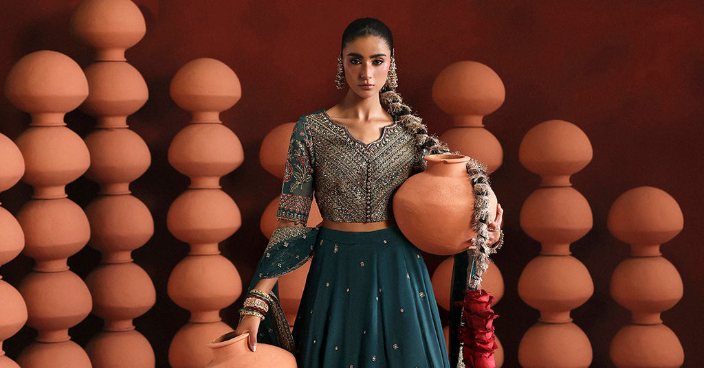3 Piece Embroidered Lehenga Suit for Women – Teal