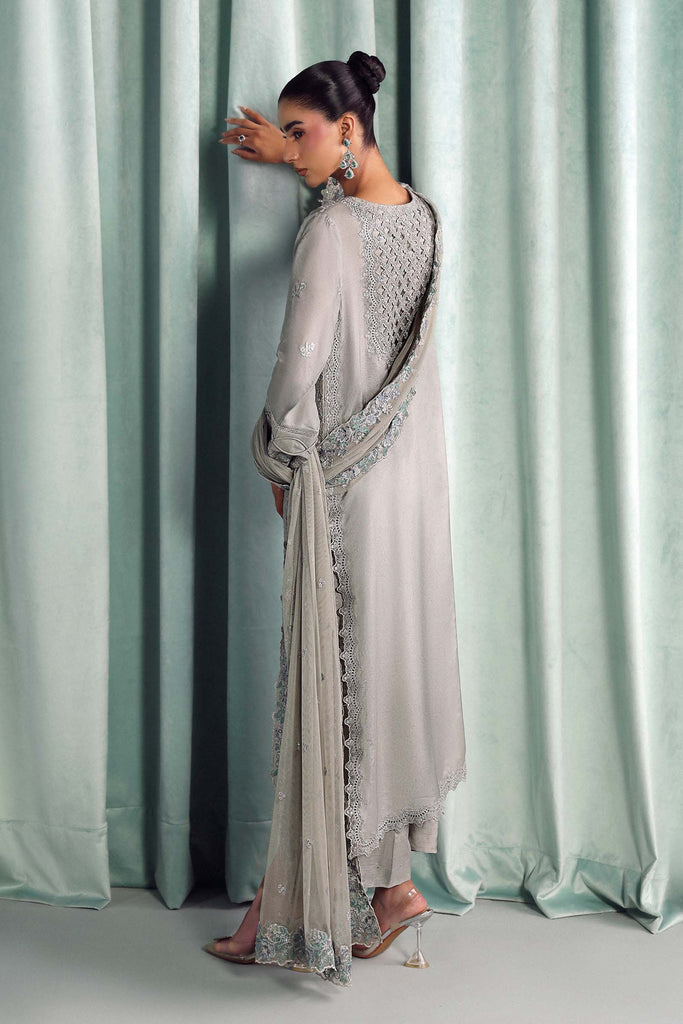 Embroidered Tissue Silk 3 Piece Suit – Grey