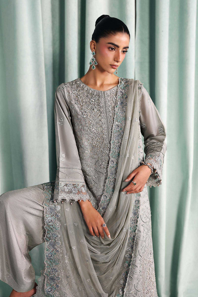 Embroidered Tissue Silk 3 Piece Suit – Grey