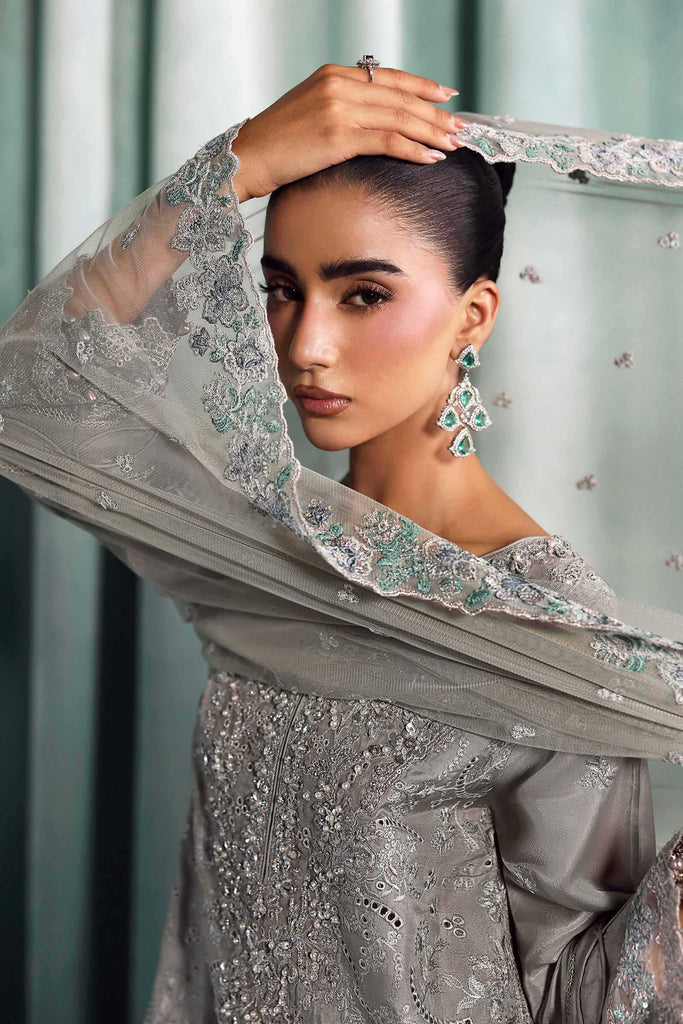 Embroidered Tissue Silk 3 Piece Suit – Grey
