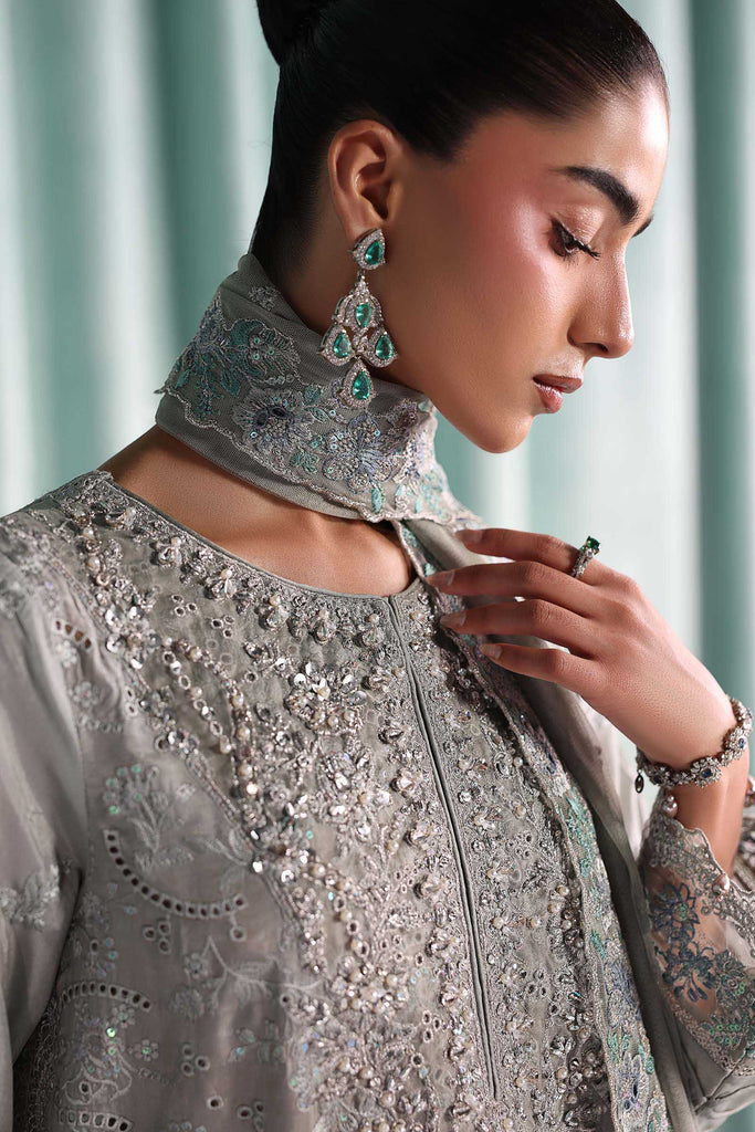 Embroidered Tissue Silk 3 Piece Suit – Grey