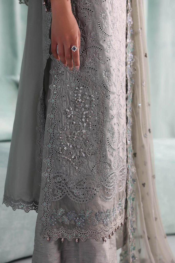 Embroidered Tissue Silk 3 Piece Suit – Grey