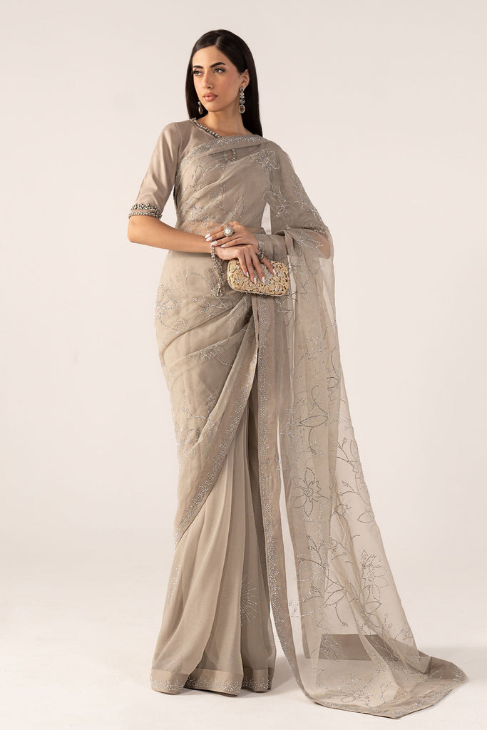 3 Piece Embellished Chiffon Saree – Grey
