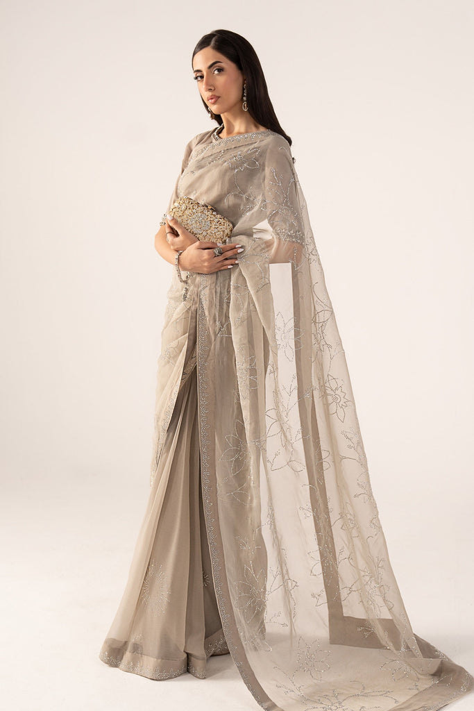3 Piece Embellished Chiffon Saree – Grey