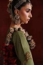 Load image into Gallery viewer, 3 Piece Embroidered Raw Silk Angrakha Suit – Green