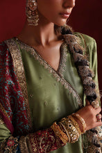 Load image into Gallery viewer, 3 Piece Embroidered Raw Silk Angrakha Suit – Green