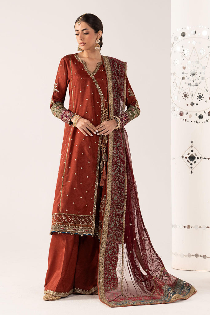 Embroidered Raw Silk Angrakha Suit for Women – Mustard