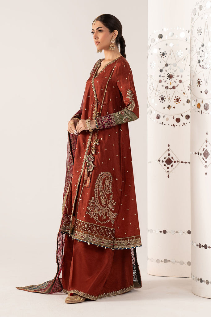 Embroidered Raw Silk Angrakha Suit for Women – Mustard