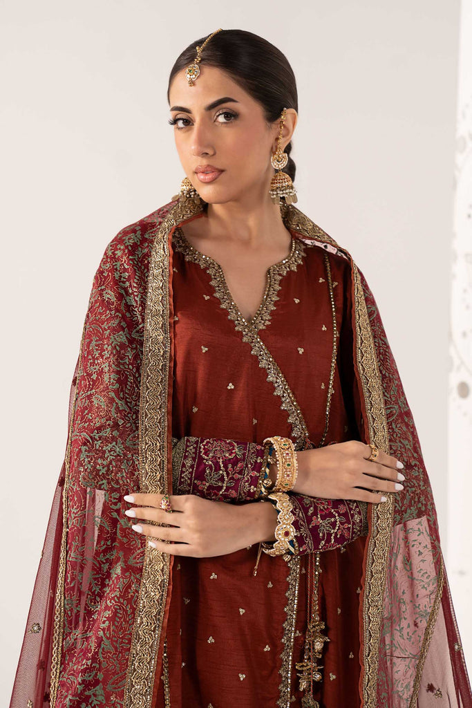 Embroidered Raw Silk Angrakha Suit for Women – Mustard