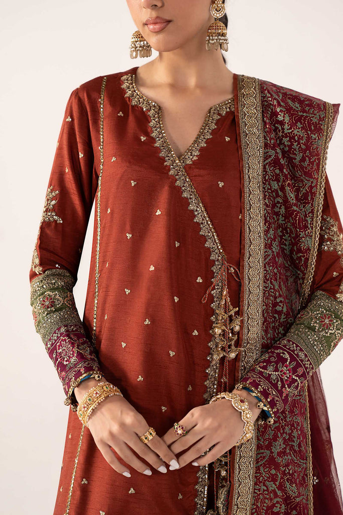 Embroidered Raw Silk Angrakha Suit for Women – Mustard