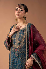 Load image into Gallery viewer, 3 Piece Block Printed Raw Silk Suit - Teal