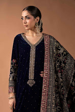 Load image into Gallery viewer, 3 Piece Embroidered Velvet Suit with Diamante Detailing - Blue