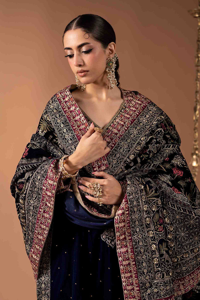 3 Piece Embroidered Velvet Suit with Diamante Detailing - Blue