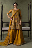 Mustard Yellow Embroidered Net Suit – 3 Piece