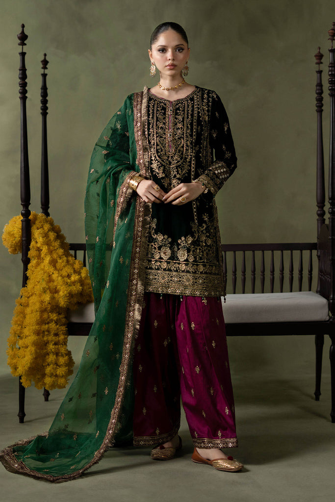 Green Velvet Suit with Farshi Shalwar – 3 Piece