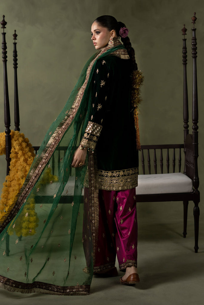 Green Velvet Suit with Farshi Shalwar – 3 Piece