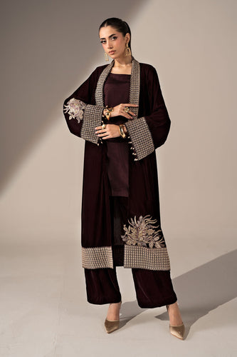 Maroon Velvet Jacket Suit – 3 Piece for Women