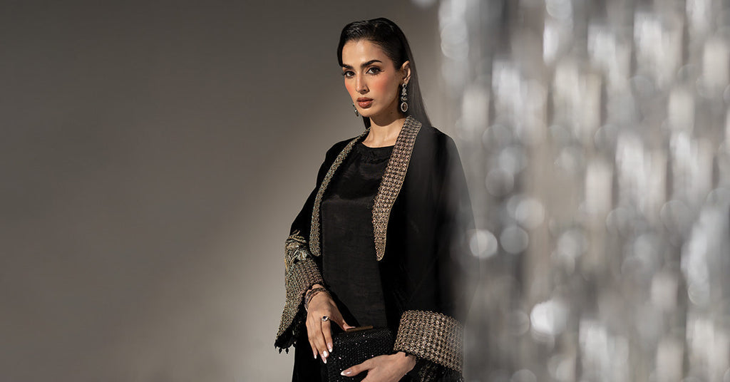 Maria.B Black Velvet 3 Piece Embroidered Suit