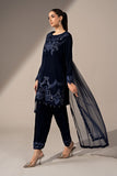 Blue Velvet 3 Piece Embroidered Suit for Women