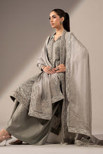 Load image into Gallery viewer, 3 Piece Embroidered Organza Gown Suit - Grey