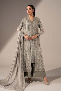 3 Piece Embroidered Organza Gown Suit - Grey