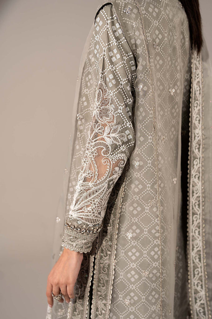 3 Piece Embroidered Organza Gown Suit - Grey