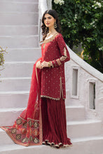 Load image into Gallery viewer, 3 Piece Embroidered Raw Silk Suit for Women - Maroon