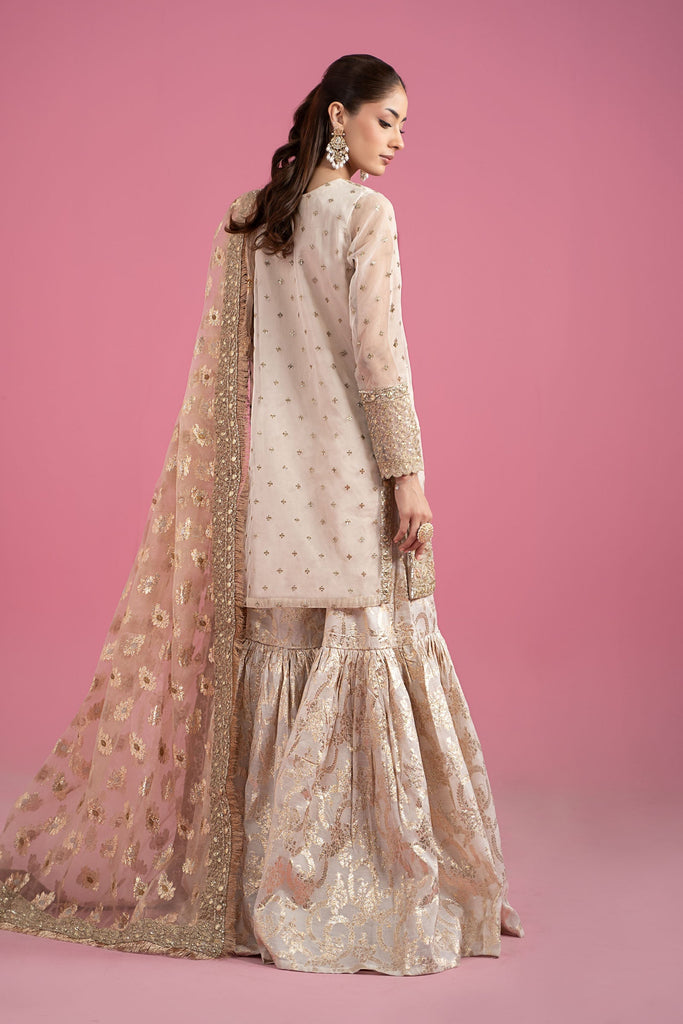 Off White Organza 3 Piece Embroidered Suit