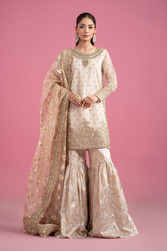 Off White Organza 3 Piece Embroidered Suit
